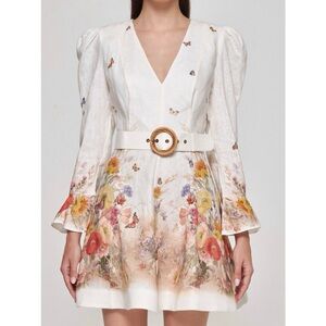 New! Zimmermann Tranquillity Butterfly Floral Linen Mini Dress